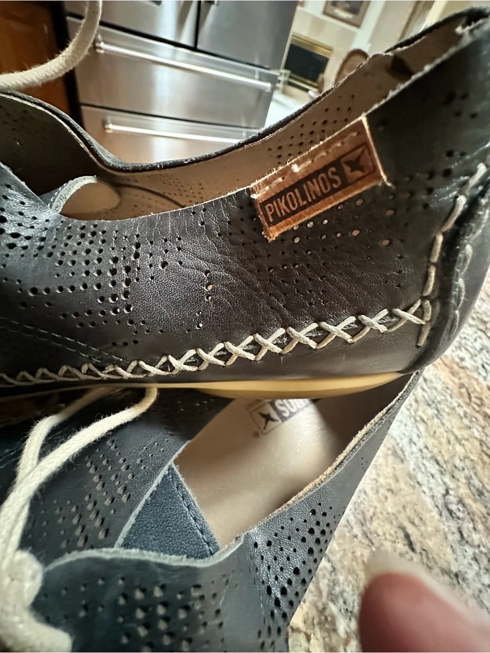 PIKOLINOS Navy Leather Perforated Lace-Up Oxfords with Cream Laces